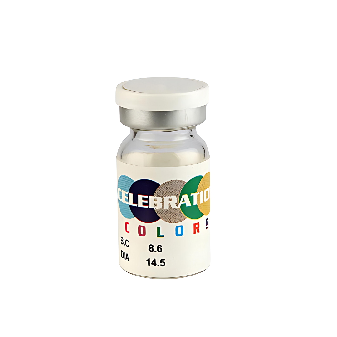 Vibrant purple yearly color contact lens by lens 21 in a sleek bottle.