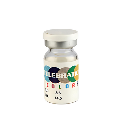 Vibrant purple yearly color contact lens by lens 21 in a sleek bottle.