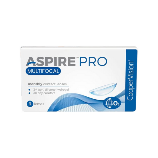 CooperVision Aspire Pro Multifocal contact lenses box with 3 lenses