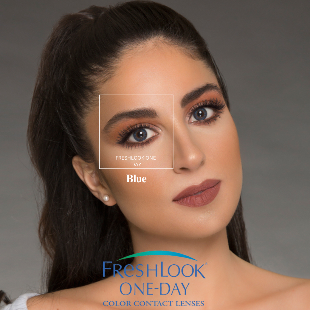 A close-up image of a person's eyes wearing the Lens21 Alcon Freshlook OneDay Color Lenses in Hazel, showcasing the soft and natural color against the natural eye color.