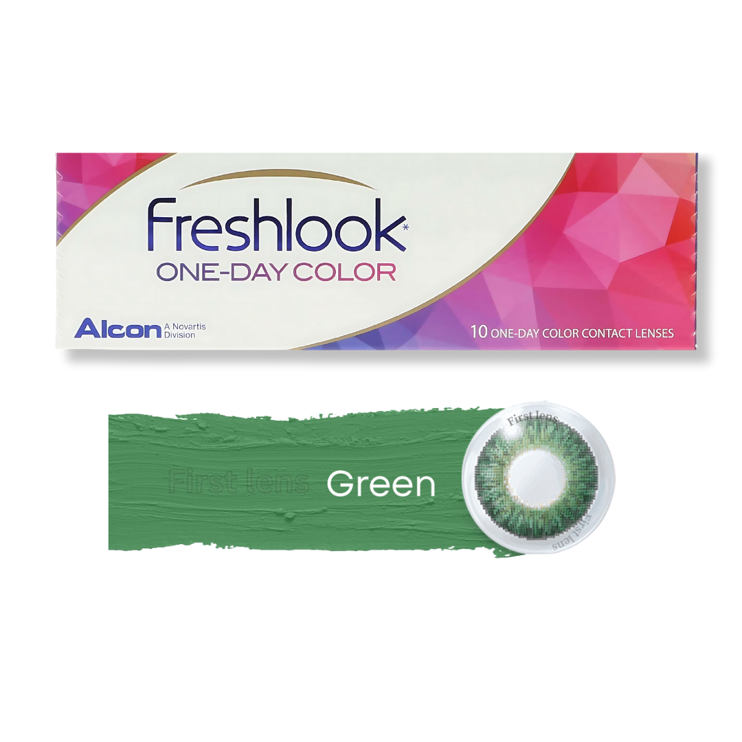 A close-up image of a person holding the Lens21 Alcon Freshlook OneDay Color Lenses in Blue, showcasing the stylish packaging and box design.