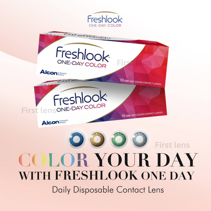 A close-up image of the Lens21 Alcon Freshlook OneDay Color Lenses in Green, with the lenses arranged in a circular pattern.