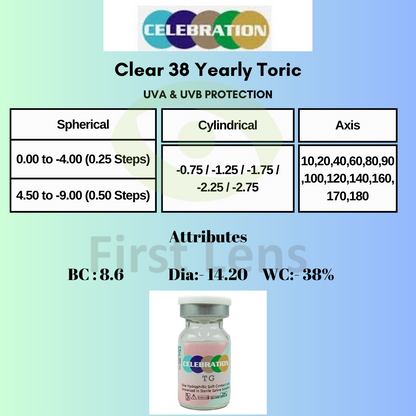 Celebration Clear 38 Yearly Toric (1 Lens Per Bottle)