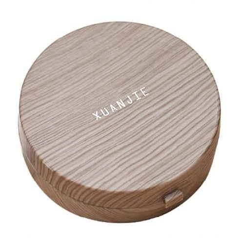 Wood Grain Round Contact Lens Case With Mirror (Brown)