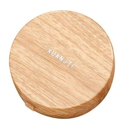 Wood Grain Round Contact Lens Case With Mirror (Khaki)